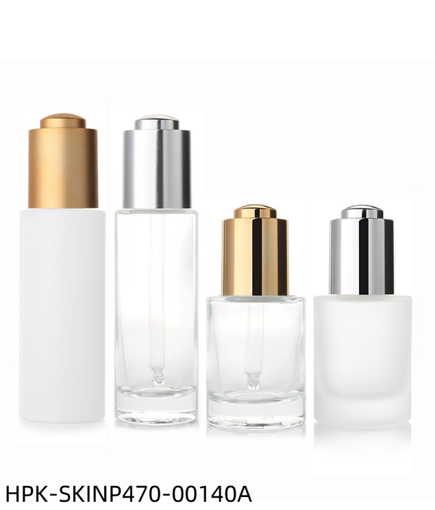 Thick Base Glass Bottle with Metalized Black Push-button Pipette Cap